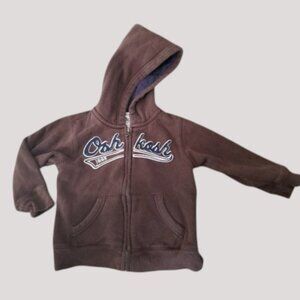 OSH KOSH Brown Zip Front Hooded Sweatshirt Jacket Boys Size 3T Fleece Lined